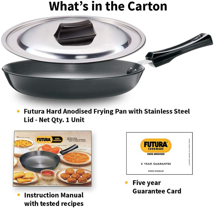 Futura Hard Anodised Frying Pan with Steel Lid, 25cm - Fry Pan