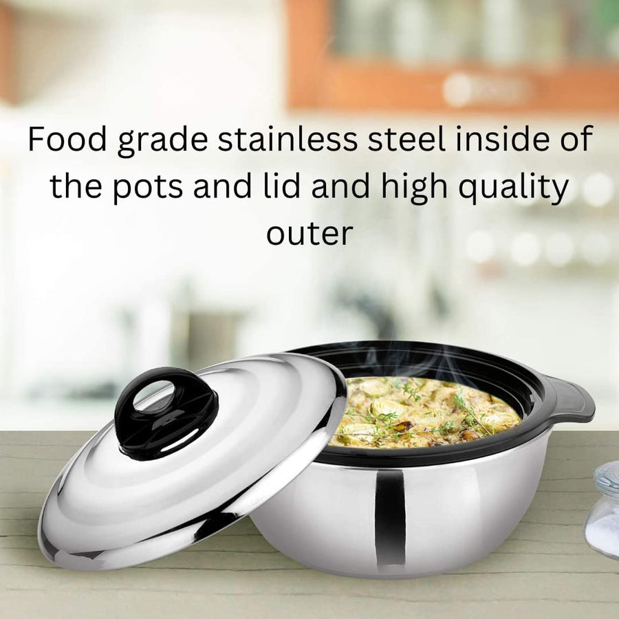Tmvel Insulated Stainless Steel Casserole with Lid, Hot Pot Food Warmer/Cooler -Thermal Soup/Salad Serving Bowl 1600,2500,3500 ML