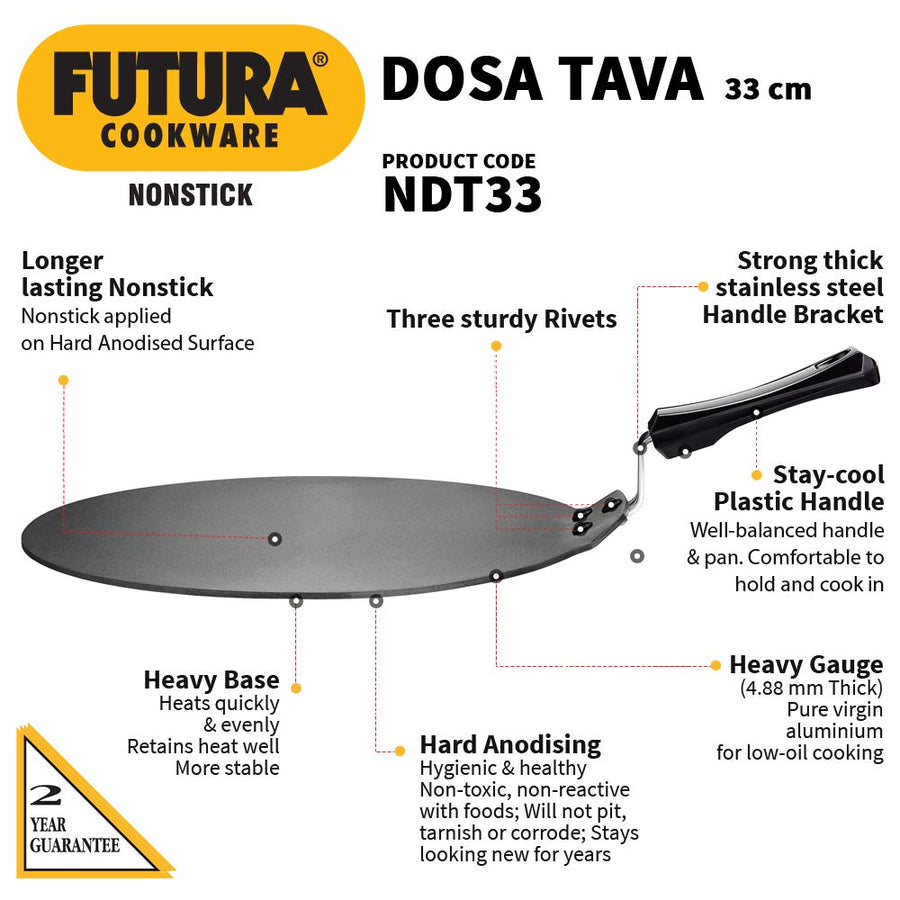 Hawkins Futura Nonstick Dosa Tava, Diameter 33 cm, Thickness 4.88 mm, Black (NDT33)