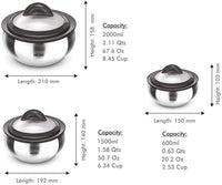 Thumbnail for Milton Clarion Jr Thermo Stainless Steel Insulated Casserole Keep Hot/Cold Serving Dish Gift Set 600/ 1500/ 2000 - Glass Lid