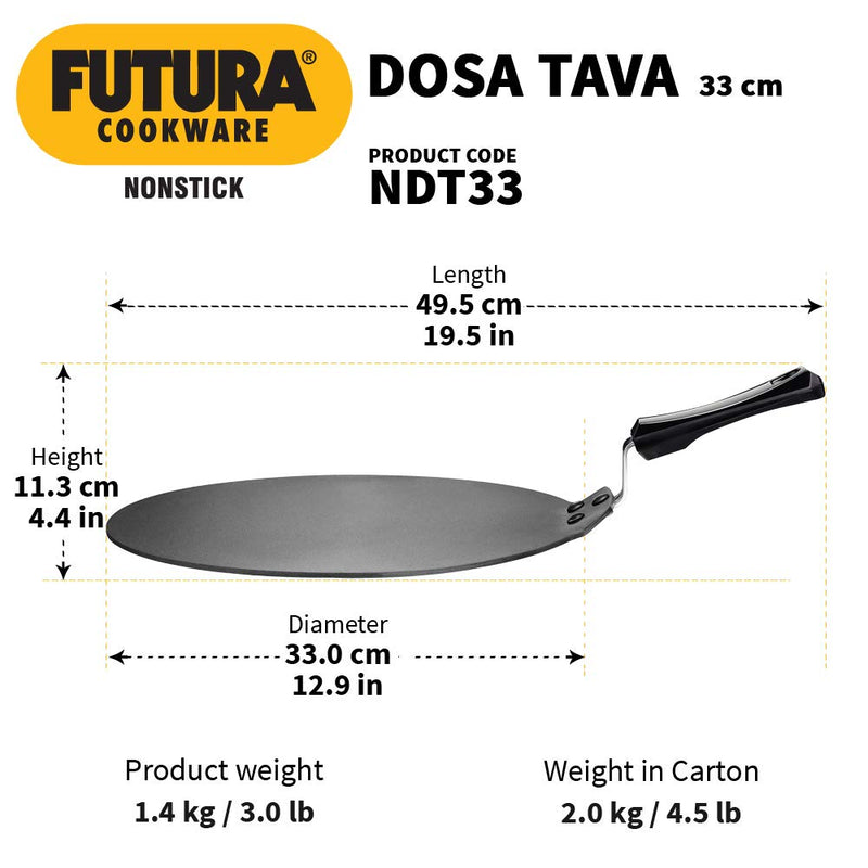 Hawkins Futura Nonstick Dosa Tava, Diameter 33 cm, Thickness 4.88 mm, Black (NDT33)