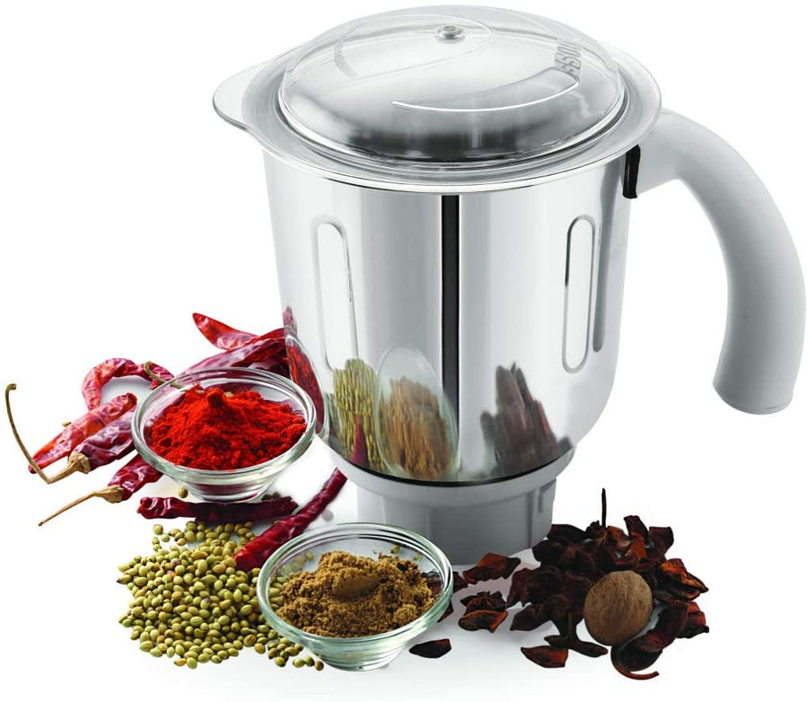 BOSS Crown Mixer Grinder, Jar Capacity: Wet Jar-1400 Dry Jar-1150 Chutney Jar-450 ML, White & Grey