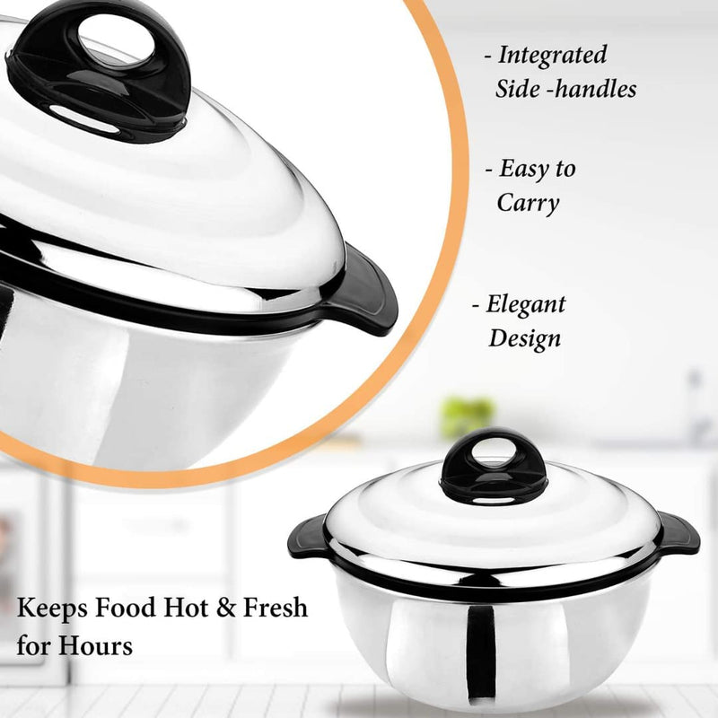 Tmvel Insulated Stainless Steel Casserole with Lid, Hot Pot Food Warmer/Cooler -Thermal Soup/Salad Serving Bowl 1600,2500,3500 ML