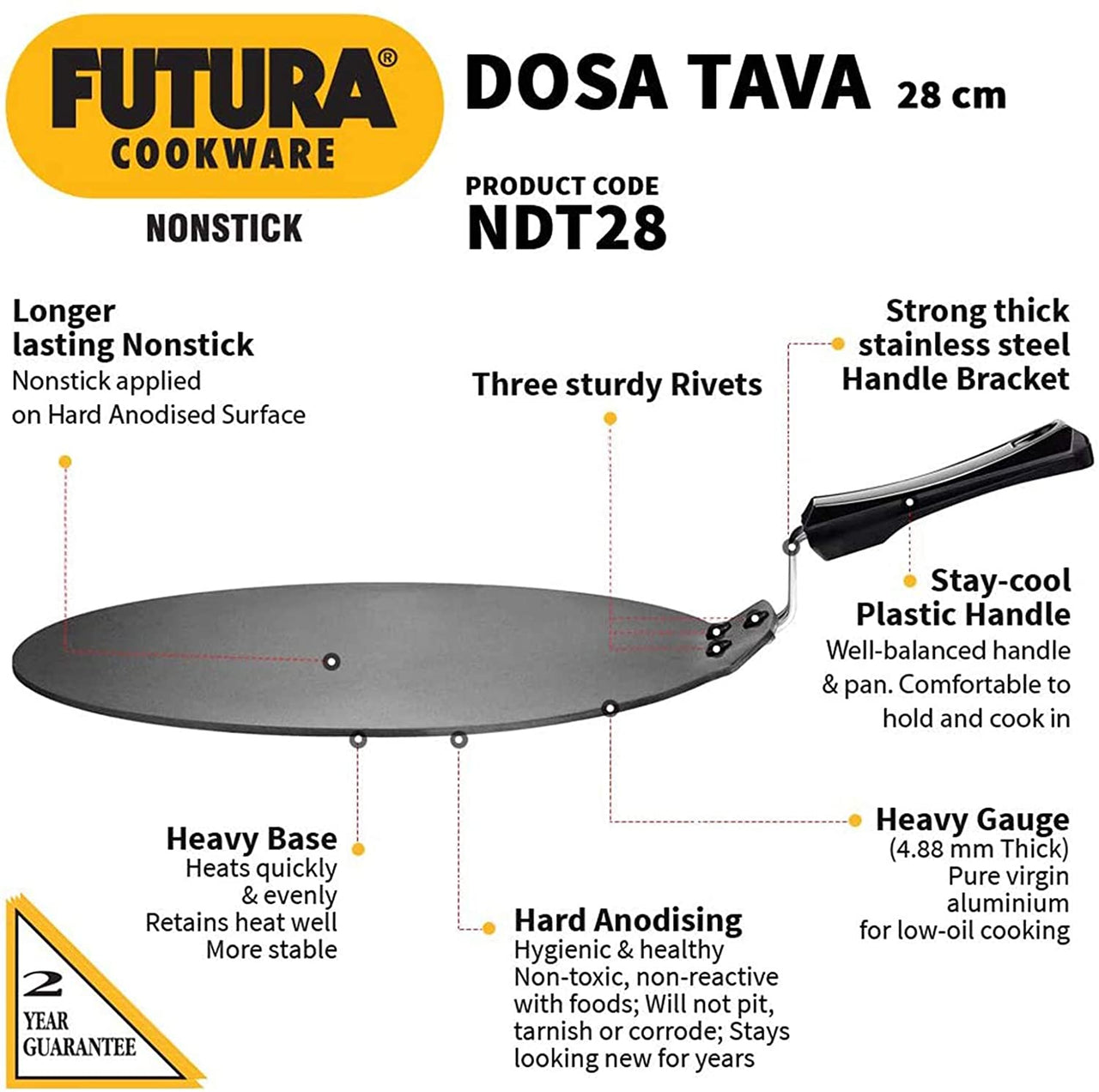 Hawkins Futura Non-stick Flat Dosa Tava Griddle, 11-inch (NDT28)