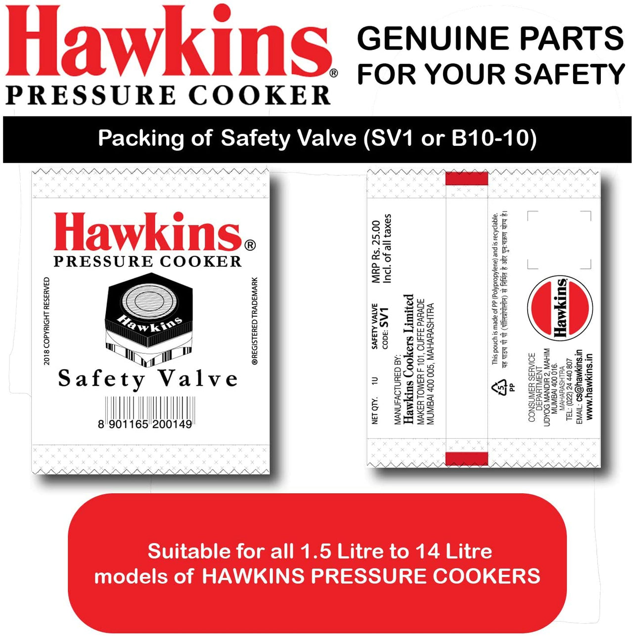 Hawkins Pressure Cooker Safety Valve for 1.5 to 14 Litre