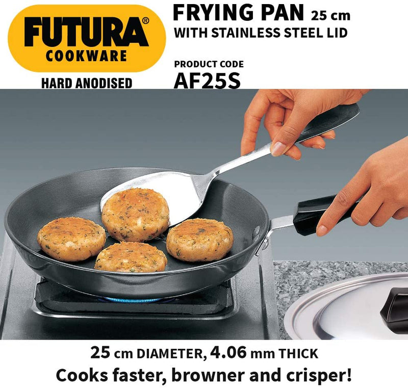 Futura Hard Anodised Frying Pan with Steel Lid, 25cm - Fry Pan