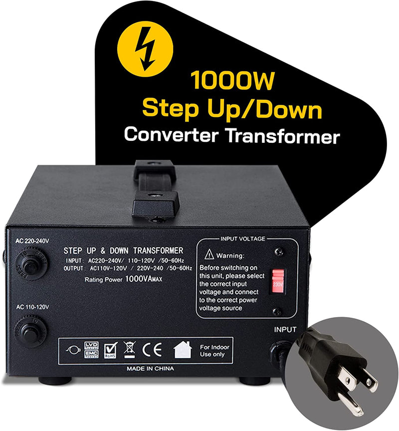 ELC 1000 Watt Voltage Converter Transformer - Dual Circuit Breaker Protection T-1000
