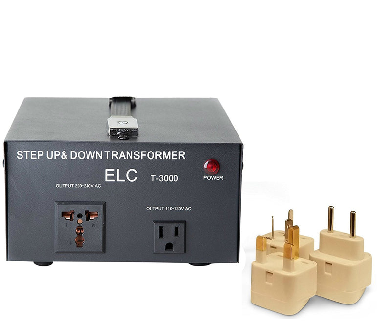3000 Watt Best International Power Voltage Converter Transformer - Step Up/Down - 110V/220V - With Worldwide UK/US/AU/EU European Plug Adapter - 2 Outlets - Popularelectronics.com