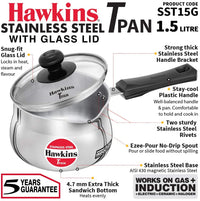 Thumbnail for Hawkins Tpan Stainless Steel saucepan Tea Pan, with Lid, 1.5 Liters