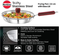 Thumbnail for Hawkins Tri-ply Stainless Steel Frying Pan 22 cm with Glass Lid