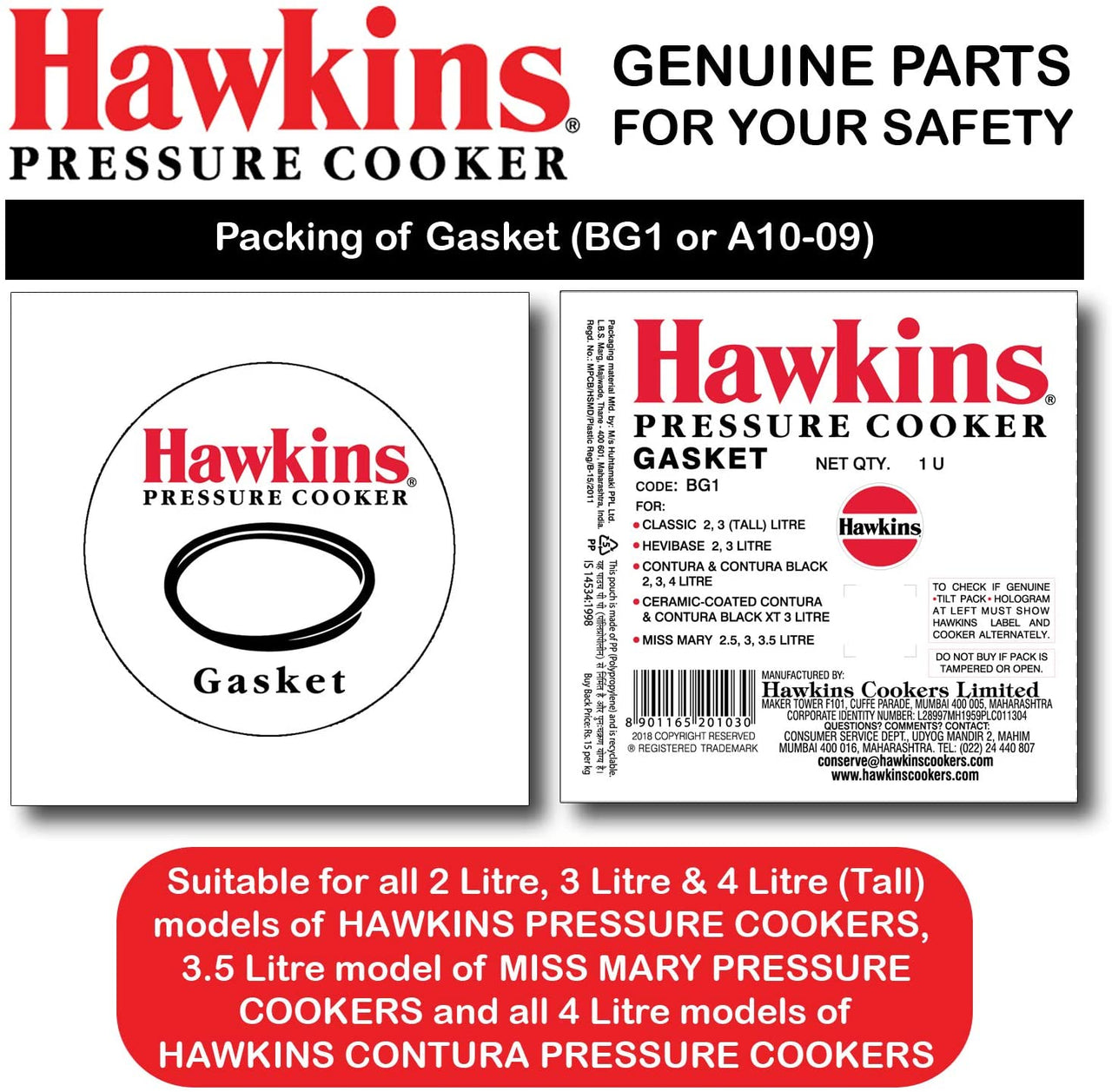 Hawkins A10-09 Gasket Sealing Ring for Pressure Cookers, 2 to 4-Liter