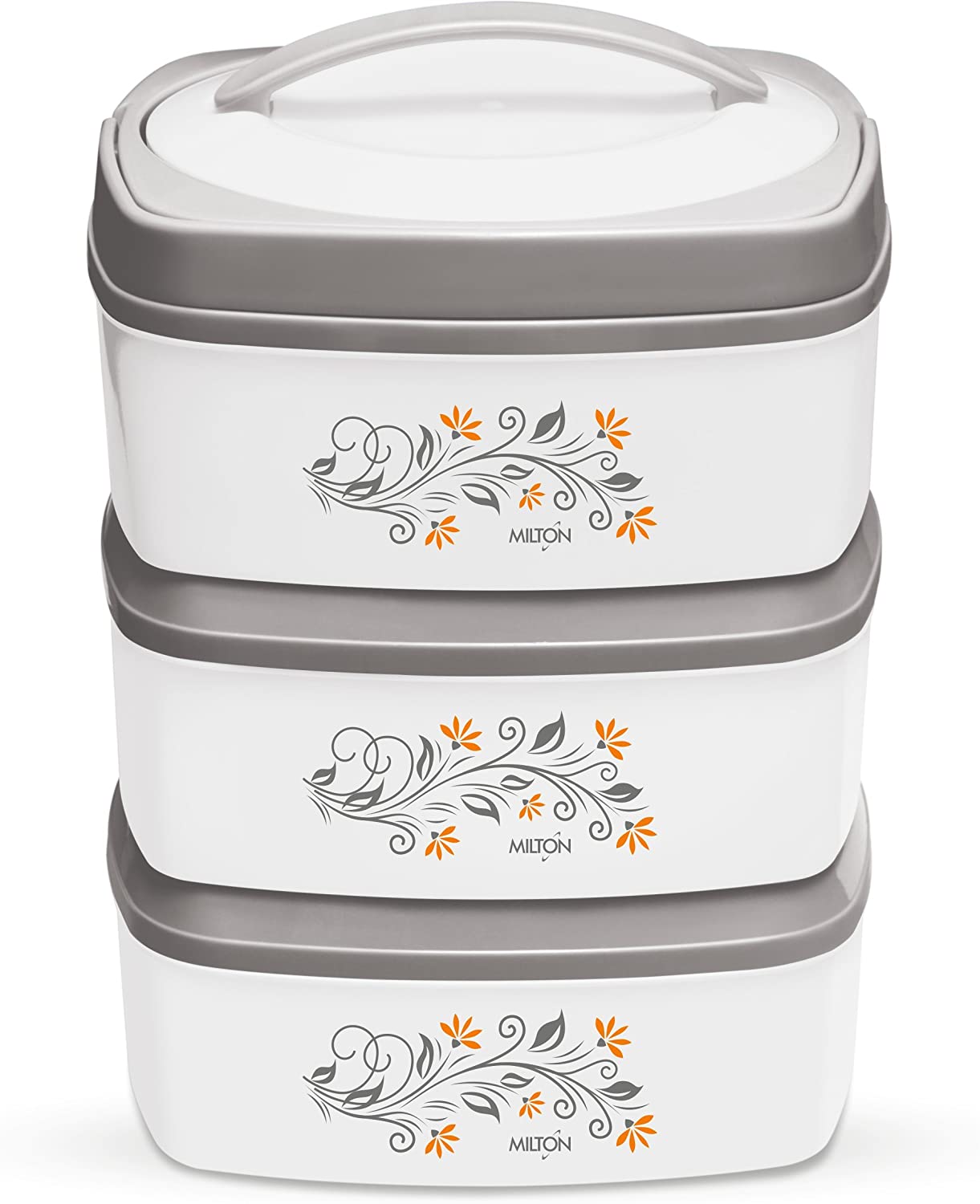 Milton Travel Mate Stackable 3-Pc Insulated Keep Hot/Cold Thermal Casseroles with Stainless Steel Inner, Easy to Carry and Store Pack, Grey