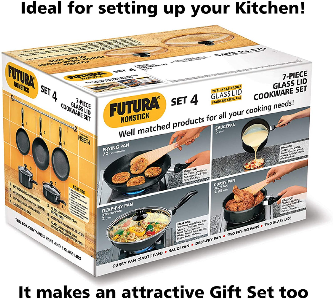 Hawkins Futura Non-Stick Cookware, 7 Pieces Set (QS5), 2 LTR, 3 LTR, 3.25 LTR , Black (NSET4)