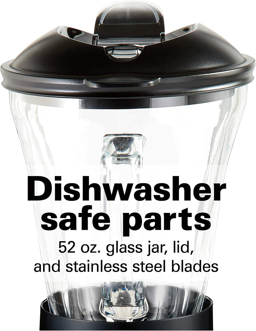 Hamilton Beach SoundShield 5-Speed Blender, 950 Watts, Ice Crush and Clean Programs, 52oz Glass + Portable Jars, Blends Food, Shakes and Smoothies (53602c)