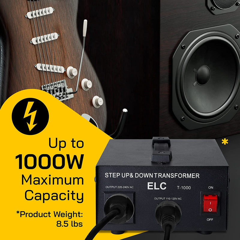 ELC 1000 Watt Voltage Converter Transformer - Dual Circuit Breaker Protection T-1000