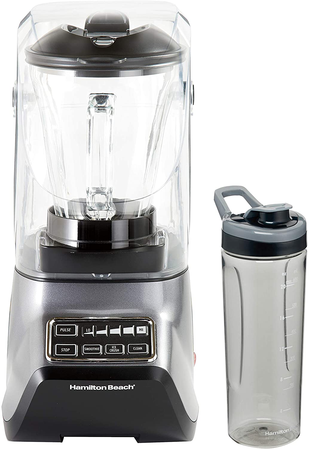 Hamilton Beach SoundShield 5-Speed Blender, 950 Watts, Ice Crush and Clean Programs, 52oz Glass + Portable Jars, Blends Food, Shakes and Smoothies (53602c)