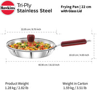 Thumbnail for Hawkins Tri-ply Stainless Steel Frying Pan 22 cm with Glass Lid