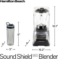 Thumbnail for Hamilton Beach SoundShield 5-Speed Blender, 950 Watts, Ice Crush and Clean Programs, 52oz Glass + Portable Jars, Blends Food, Shakes and Smoothies (53602c)