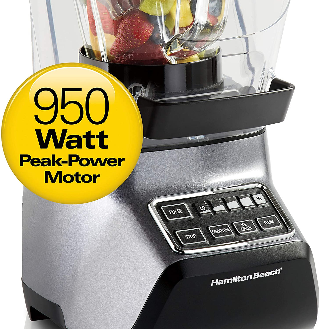 Hamilton Beach SoundShield 5-Speed Blender, 950 Watts, Ice Crush and Clean Programs, 52oz Glass + Portable Jars, Blends Food, Shakes and Smoothies (53602c)