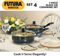 Thumbnail for Hawkins Futura Non-Stick Cookware, 7 Pieces Set (QS5), 2 LTR, 3 LTR, 3.25 LTR , Black (NSET4)
