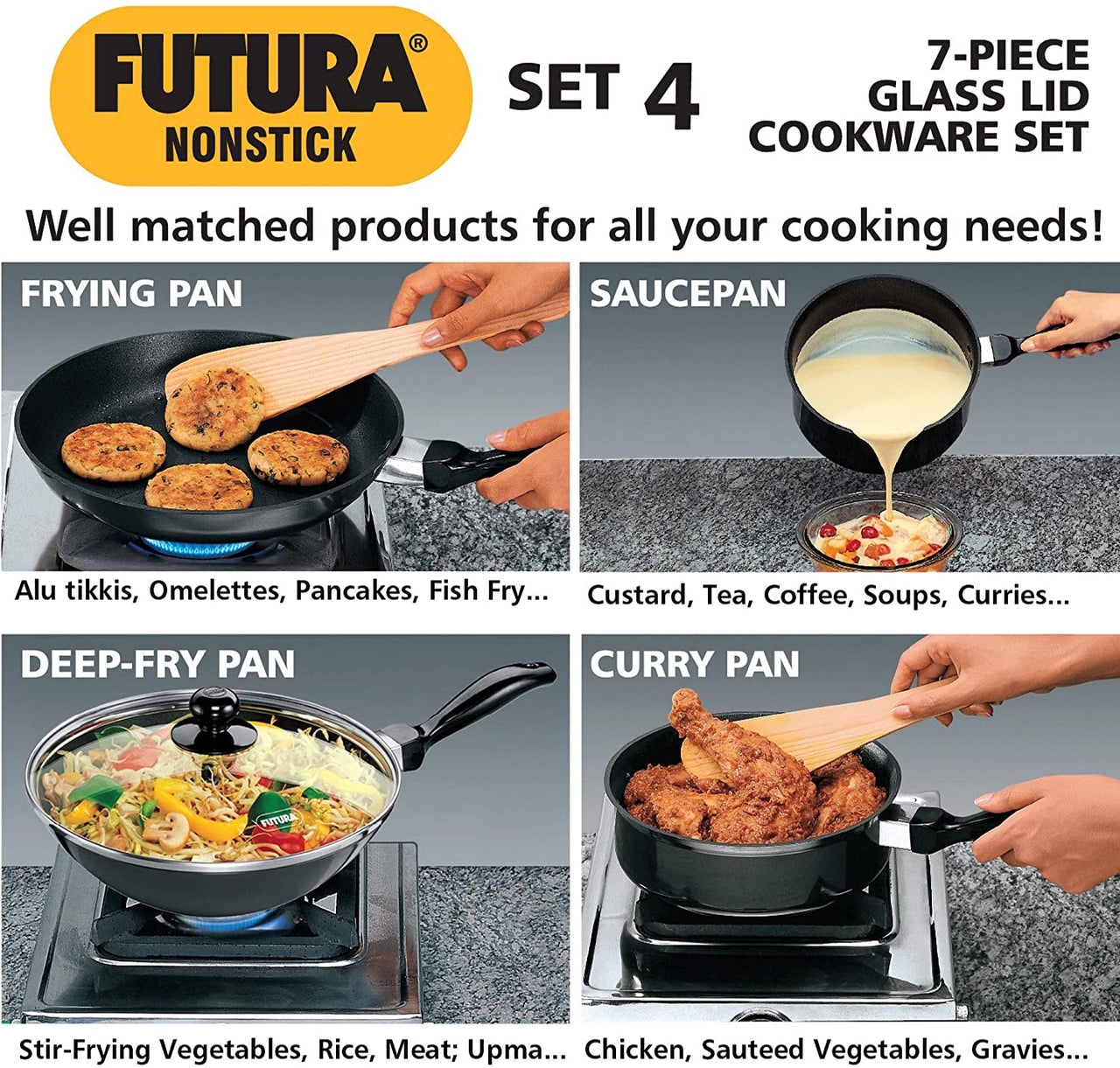 Hawkins Futura Non-Stick Frying Pan with Glass Lid, 26cm Black