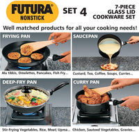 Thumbnail for Hawkins Futura Non-Stick Cookware, 7 Pieces Set (QS5), 2 LTR, 3 LTR, 3.25 LTR , Black (NSET4)