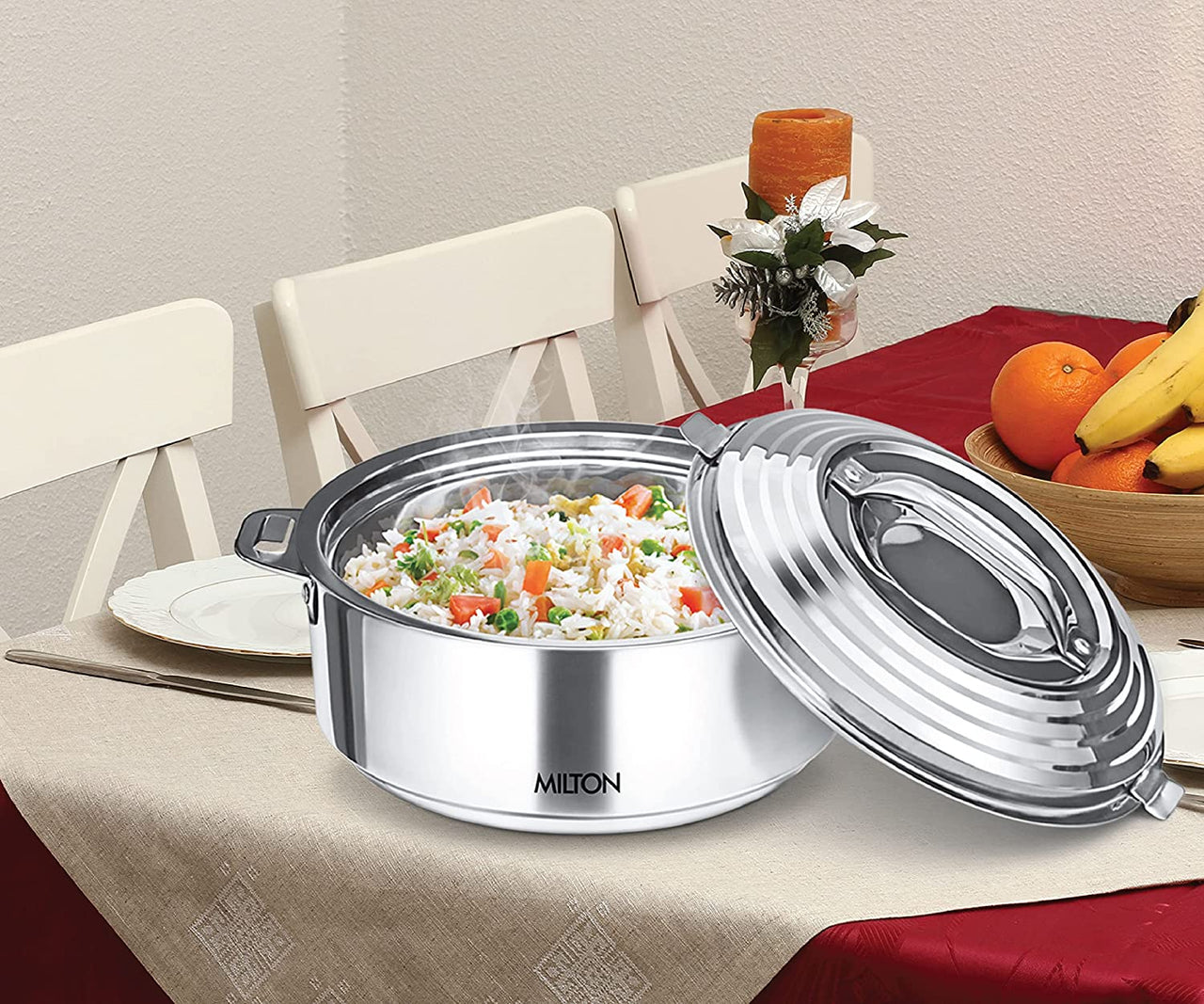 Milton Galaxia Insulated Stainless Steel Casserole, Thermal Serving Bowl, Keeps Food Hot & Cold for Long Hours, Food Grade, Elegant Hot Pot Food Warmer/Cooler, Silver