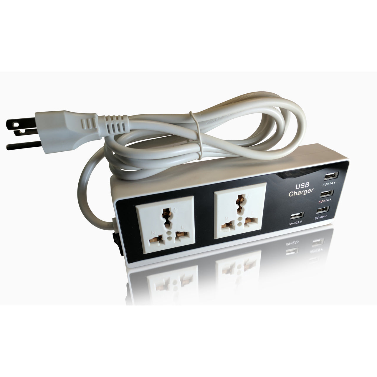 Tmvel 2500W 2 Outlet Surge Protector Power Strip with 4 Ports USB Charger - International Dual Voltage - Popularelectronics.com