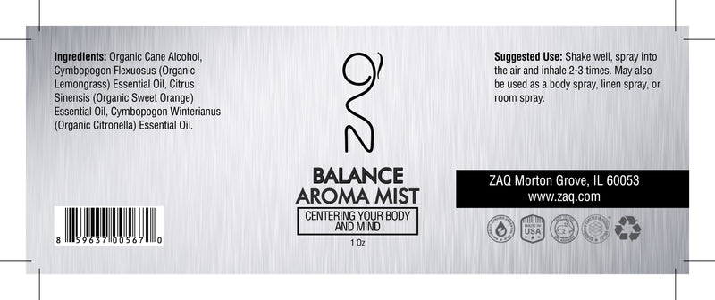 ZAQ Balance Aroma Essential Oil Mist 1OZ - Centering your body and mind - Popularelectronics.com