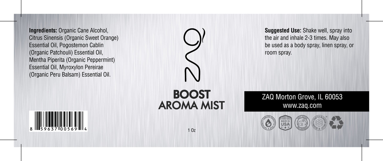ZAQ Boost Aroma Essential Oil Mist 1OZ - Boost your mind and body - Popularelectronics.com