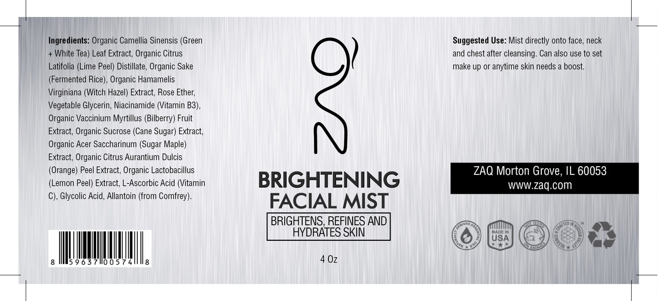 ZAQ Brightening Organic Sake + Lime Facial Mist 4oz - Brightens, Refines And Hydrates Skin - Popularelectronics.com