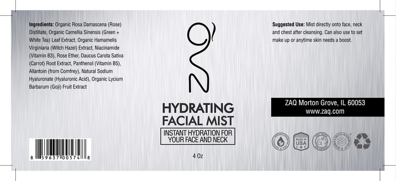 ZAQ Hydrating Organic Rose + Goji Facial Mist 4oz - Instant Hydration For Your Face And Neck - Popularelectronics.com
