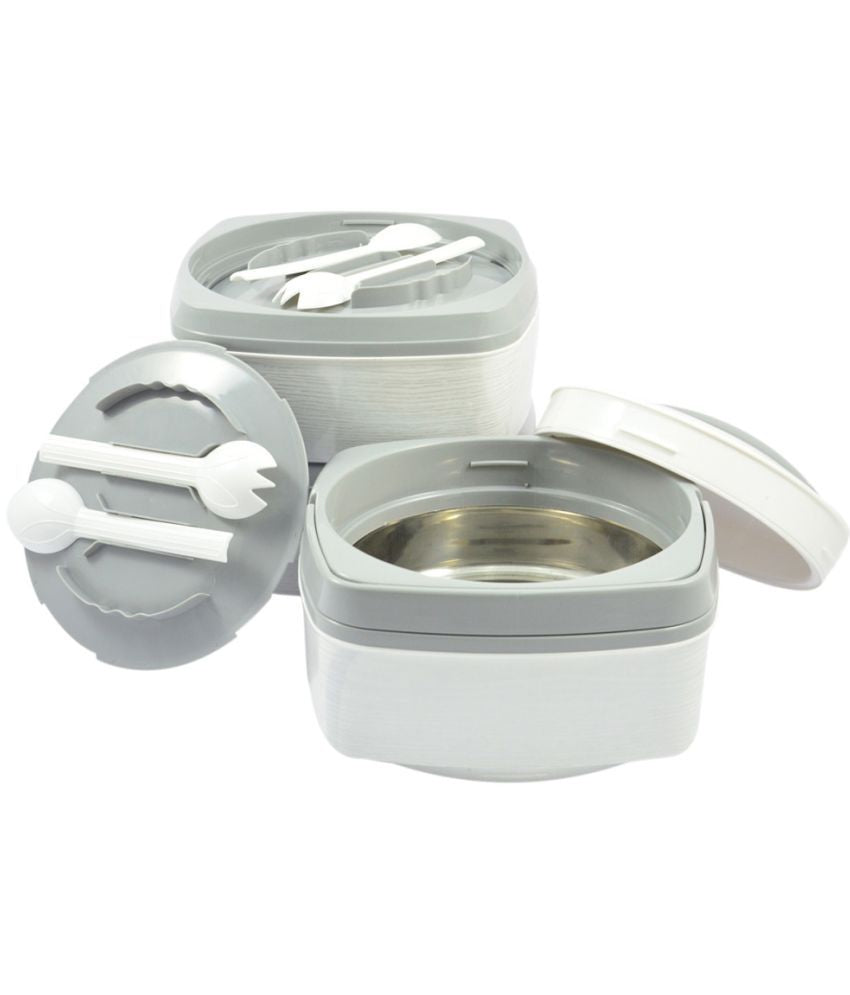 Milton Travel Mate Stackable 3-Pc Insulated Keep Hot/Cold Thermal Casseroles with Stainless Steel Inner, Easy to Carry and Store Pack, Grey